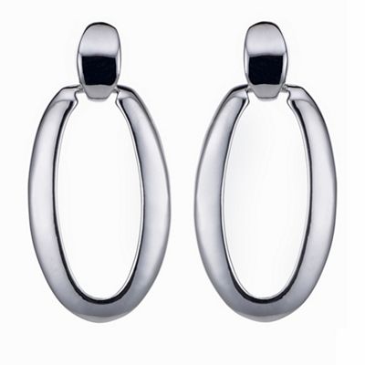 Designer silver oval hoop earring